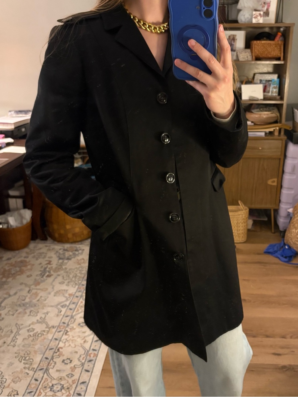 Burberry Black 100% Cotton Single-Breasted Trench Coat